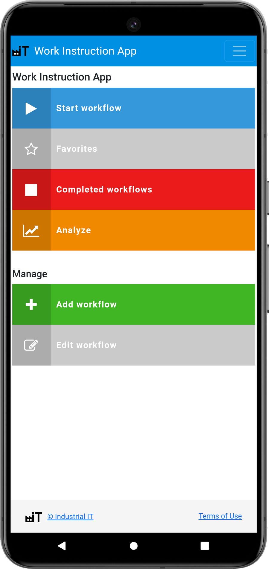 Schermafbeeldingen van de Work Instruction App